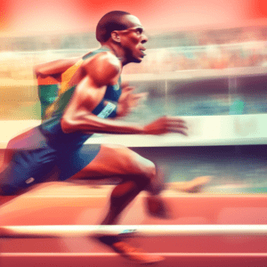 A blurry, poorly framed photo of a track and field race with a bored-looking Dwight Stones in a commentator's booth and an ESPN logo in the corner.